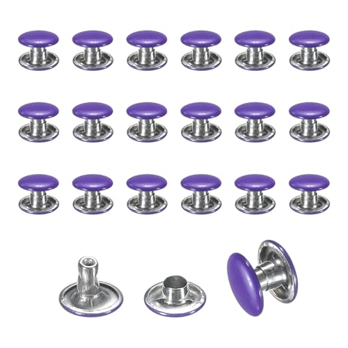 sourcing map 120 Sets Leather Rivets, 8mm Double Cap Rivets, 6mm Height Tubular Metal Studs for Leather Craft Repair and Decoration DIY Clothes, Shoes, Bags, Belts, Purple