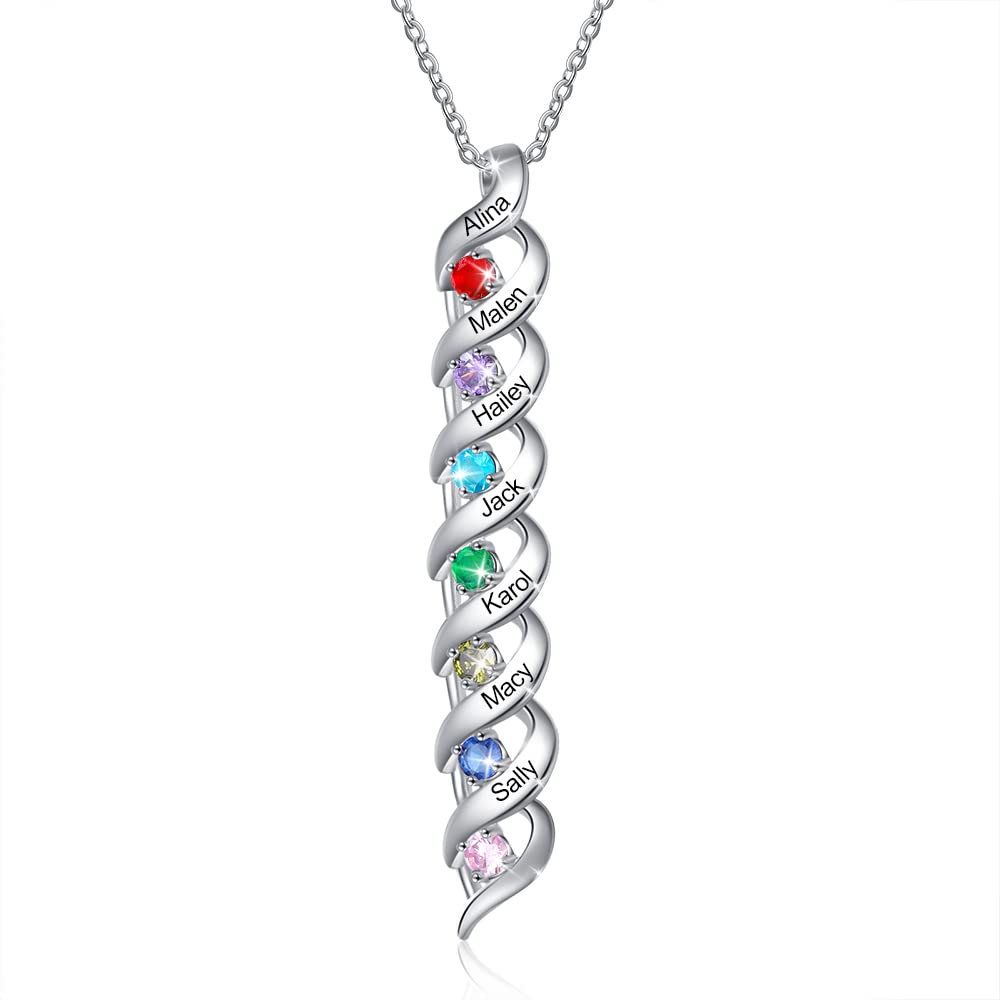 Mothers Day Gifts for Mom Birthstone Name Necklace Mother's Day Gifts for Women Personalized Necklaces Customized Twisted 2-7 Mothers Necklace with Birthstones