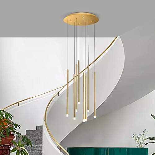 LIUTIAN Duplex Villa Staircase Lights，Modern LED Light Fixture Living Room Dining Room Chandelier Double Rotating Staircase Height Adjustable Large New Pendant Lamp ( Color : Gold , Size : 8 Heads )