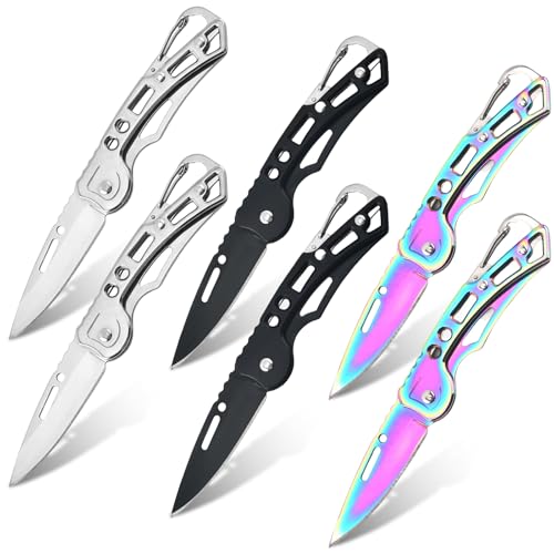 Vaileal 6 Stück Klein Klappmesser: Taschenmesser, Mini Scharf Klappmesser, EDC Messer, Metallgriff, Edelstahlklinge, Outdoor, Camping, Survival