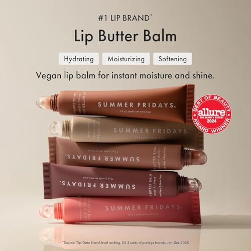 Image of Summer Fridays Lip Butter Balm - Moisturizing Lip Gloss for Instant Shine + Sheer Color - With Nourishing Shea Butter - Everyday Makeup + Skin Care Summer Essentials - Toasted Marshmallow (.5 Oz)
