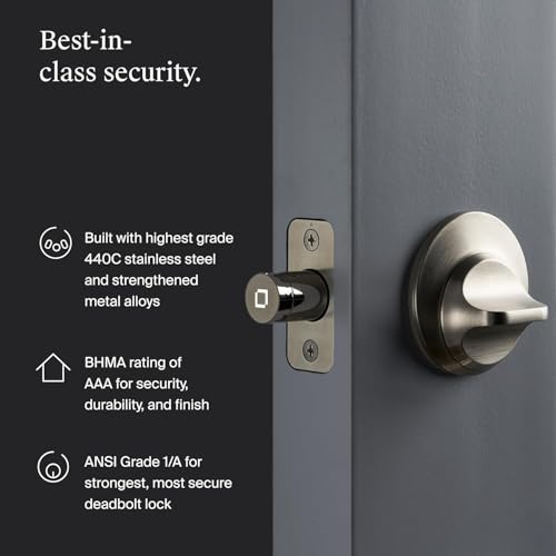 Level Lock+ WiFi Deadbolt Smart Lock - World's Smallest Smart Lock Plus Apple Home Key - Lock/Unlock Anywhere - Level App for iOS & Android - Works with Apple Home, Alexa, GoogleHome (Satin Nickel) thumbnail 8