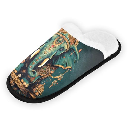 Retro Green Mandala Elephant Slippers For Women Men Soft Memory Foam Non-Slip Animal Winter Indoor House Shoes Travel Slipper2