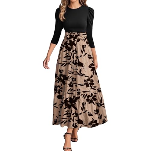 Fall Dresses for Women 2025 3/4 Sleeve Casual Flowy Floral Maxi Dress Elegant Empire Waist Beach Dresses