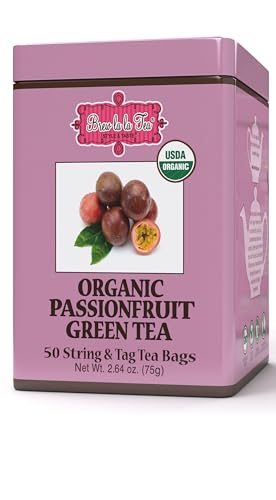 Brew La La Organic Green Tea - Passionfruit Flavor - 50 Tea Bag Tin - Low Caffeine - USDA Certified Organic