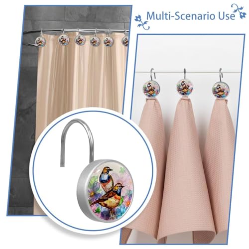 Crochets de rideau de douche poétiques oiseaux aquarelle en inox durable - 7