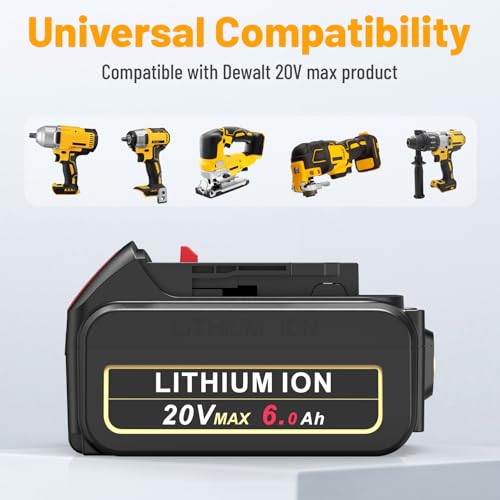 Image of Futurebatt 20V Lithium Ion Battery Replacement for Dewalt 20V Max 6.0Ah Compatible with Dewalt Batteries DCB205 DCB206 DCB207 DCB204 DCB201 DCB200 DCD DCF DCG Series Cordless Power Tools (1 Pack)