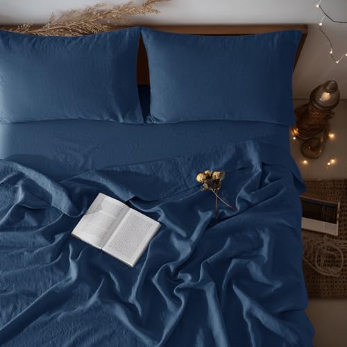 Image of LBRO2M 100% French Pure Linen Sheet Set 4Pcs, 16 inch Deep Pocket Cal King