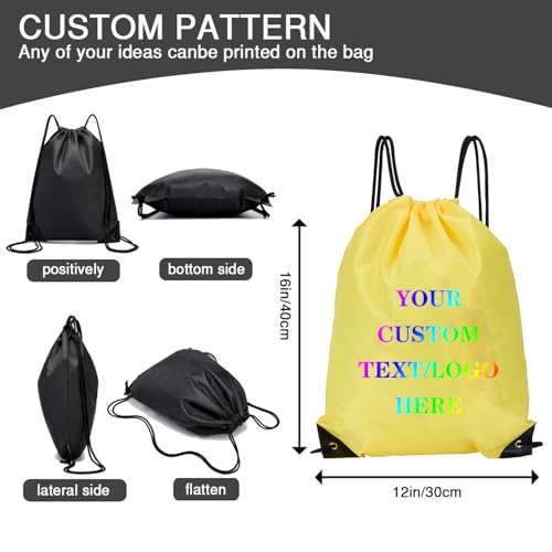 Custom Bags With Your Logo Set of 100 Custom Backpack Draw String Bags Pack Bulk for Travelling Swimming Gym Everyday Use (Yellow)