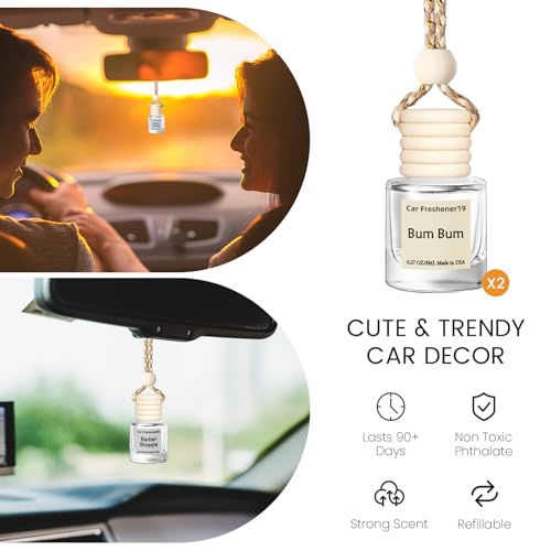 Image of Hanging Car Air Freshener, Long Lasting Scent, Cute Air Fresheners for Women, 2 Pack Non-Toxic Essential Oil Diffuser, Made in USA