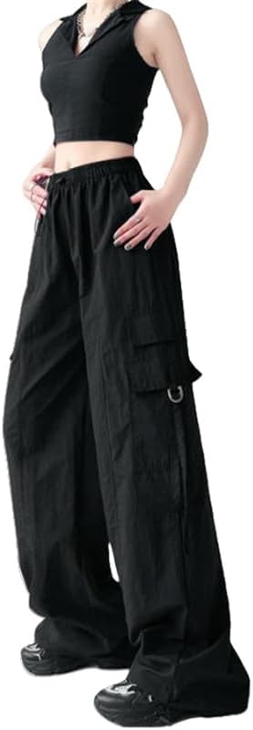 Women's Summer Lightweight Loose Fit High Waist Wide Leg Casual Cargo Joggers