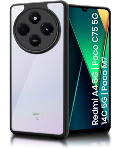 Image of WOW IMAGINE Shockproof Hybrid Back Cover for Redmi A4 5G | Poco C75 5G | 14C 5G | Poco M7 | Hard Slim fit Back Case | PC & TPU | Clear Transparent Case - Black