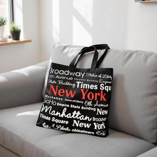 Bolso Tote New York City Negro Lienzo 14 pulgadas miniatura 2