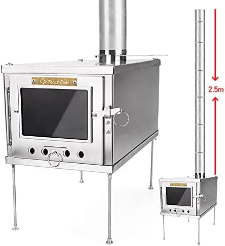 Outdoor - Estufa de campamento de titanio ultraligera para tienda de campaña, estufa de leña portátil con chimenea de 8.2 ft para mochileros, tubos
