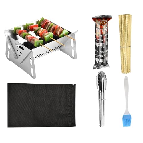 Parrilla portátil de acero inoxidable para fogata, plegable, para pícnics en el portón trasero, senderismo, jardín, terraza, hoguera, viajes y fiestas en la playa