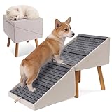 17.13' H Dog Stairs for Small Dogs, 2-in-1 Pet Steps & Ottoman - Foldable Dog Stairs for Couch, Non-Slip Wooden Pet Stairs for Puppy Senior Injured Dogs