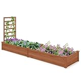 FANTASK Hochbeet mit Spalier, 235 x 63 x 102 cm, Gartenbeet Tannenholz mit Spalier für Kletterpflanze, Pflanzbeet mit Rankgitter, Blumenkübel für Balkon, Garten & Terrasse (Braun)