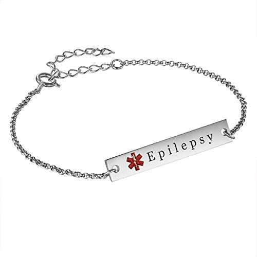Sterling Silver Personalized Medical Alert ID Bracelets for Women Men White Gold Plated