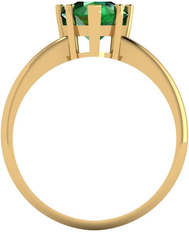 Clara Pucci 14K Solid Yellow Gold 2 ctw Emerald Solitaire Ring for Women | Anniversary, Birthday Gift | 10x7mm Pear Cut - Image 4