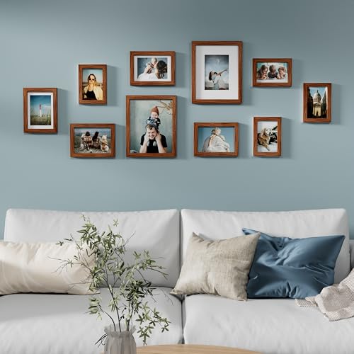 Image of Vittanly Picture Frames Set of 10, Picture Frames Collage Wall Decor with Two 8x10, Four 5x7, and Four 4x6 Photo Frames, Gallery Wall Frame Set for Wall or Tabletop Display, Walnut Brown