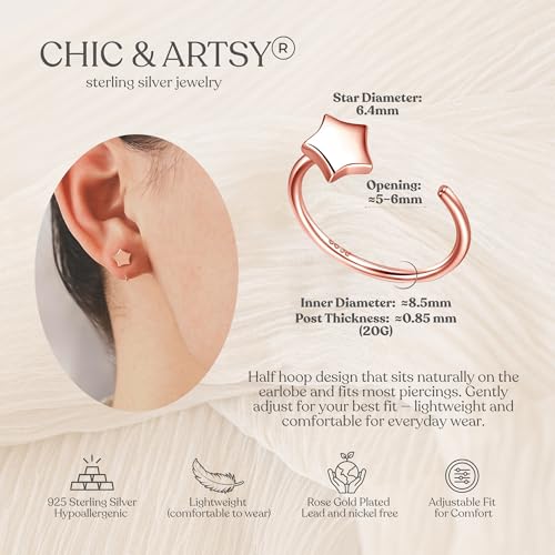 Image of CHIC & ARTSY 925 Sterling Silver Half Hoop Earrings for Women, Small Huggie Hoops Set with Ball Bar Star Moon Cross & Pearl, Lightweight Comfort Fit Everyday & Sleep Earrings