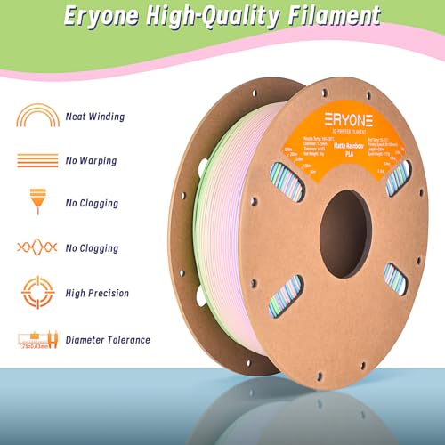 Image of ERYONE Matte Rainbow 3D Printer PLA Filament 1.75 + /- 0.03mm, Matte Muticolor Filament PLA 1KG(2.2LBS) Spool, Watercolor Rainbow
