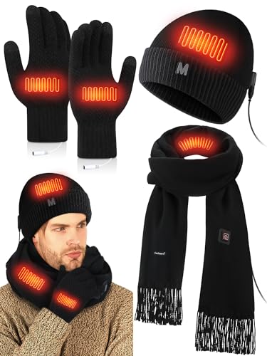 3 Pcs USB Heated Hat Scarf Gloves Set for Men Women Warm Gift No Power Supply Included