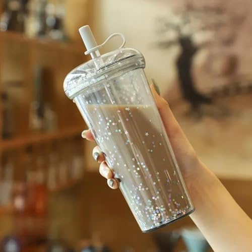 ストロー付きタンブラー 可愛いマグカップ おしゃれ ドリンクカップ 蓋付き プラスチック製 キラキラ 星柄 320ml・420ml・520ml 女子向け水筒 耐熱耐冷 二重構造 広口 漏れ防止 子供用 家庭用 女の子 通学用 オフィス用 アウトドア 星柄