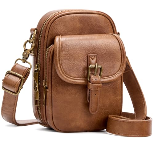 Small Crossbody Cell Phone Purse for Women Vintage Mini Crossbody Bag with Card Slots, Vegan Leather Phone Wallet Pouch