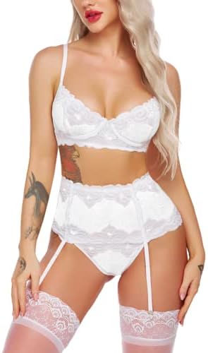 ADOME Women Sexy Lingerie Set with Garter Bra and Panty Lace Underwire Lingerie Sets
