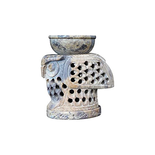 Soapstone Owl Oil Burner Wax Melter Handmade Essential Oil Burner Diffuser Made Of Soapstone With Tea Light Holder Aromatherapy Meditation Oil Diffuser - Decorative Gift #TOP2