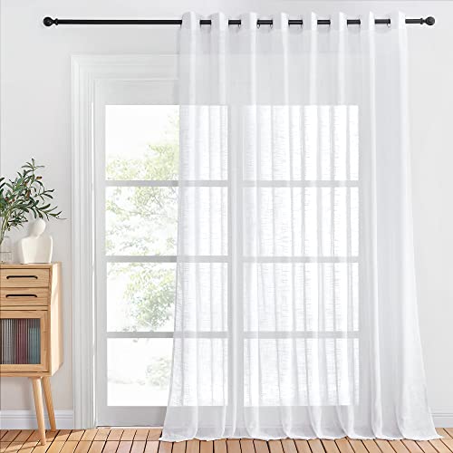 PONY DANCE Extra Long White Voile Curtain - Linen Sheer Curtain Eyelet Top Privacy Protected Net Curtain Light Filtering for Living Room/Bedroom/Patio Door, 1 Panel, 120 x 95 Inch Drop