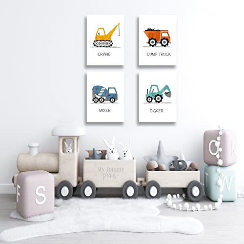 Voenls Construction Art Poster Set Of 4 Boys Game Room Wall Art Construction Nursery Art Truck Construction Vehicle Wall Art Cartoon Poster Kids Room Decor Transportation Wall Art Unframed 12X16Inch #TOP5