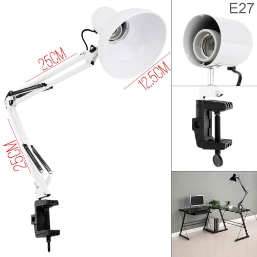 Luminaria Articulada Escritorio Leitura Base Mesa Pixar Suporte Garra Articulavel Branco CBRN20522 -