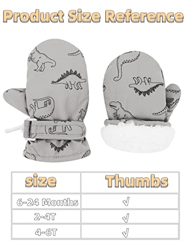 Slivery Color Toddler Mittens Kids Winter Warm Gloves Lined Fleece Gloves Waterproof Snow Baby Mitten For Boys Grey Dinosaur 2-4T thumb #2