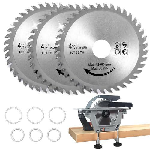 3PCS 115mm Angle Grinder Wood Cutting Discs, 40T Carbide Teeth Circular Saw Blades,4.5" Wood Cutting Disc for Angle Grinder Attachments,Cutting Disc Carbide Finishing Saws for Hardwood/Plywood/PVC