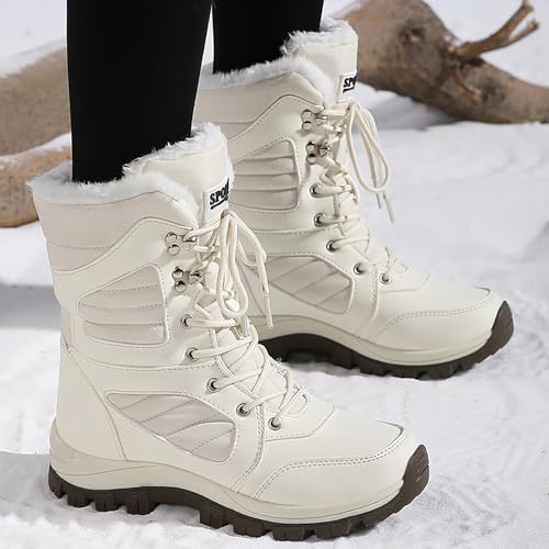 Women'S Waterproof Lace-Up Winter Snow Boots Comfort Warm Fur Lined Lightweight Non-Slip Platform Mid-Calf Booties For Travel Work3