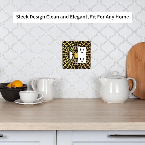 Decorative Outlet Covers Black Background with Golden Spiderweb Spider 2 Gang Outlet Cover Wall Plate Single Toggle Rocker Light Switch Cover Plate Switch Plate Covers