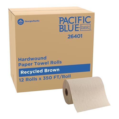 Pacific Blue Basic by Georgia-Pacific PRO Recycled Hardwound Paper Towel Rolls Brown 350 Feet Per Roll 12 Rolls Per Case 26401