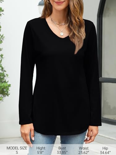Image of Elesomo Womens T Shirts V Neck Summer Short /Long Sleeve Cotton Tops Tees