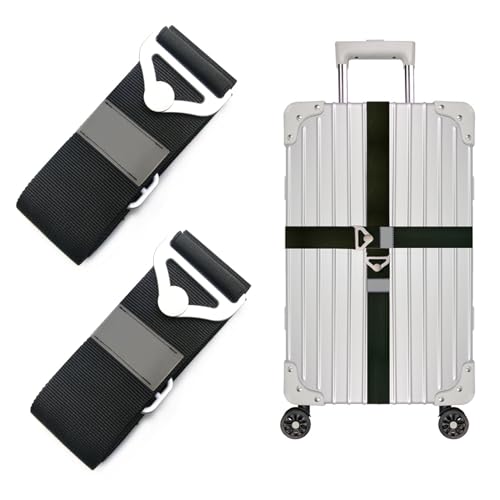 Image of 2 Pack Travel Belt for Luggage Straps, 2-in-1 Adjustable Elastic Suitcase Strap Airport Travel Accessories,Black