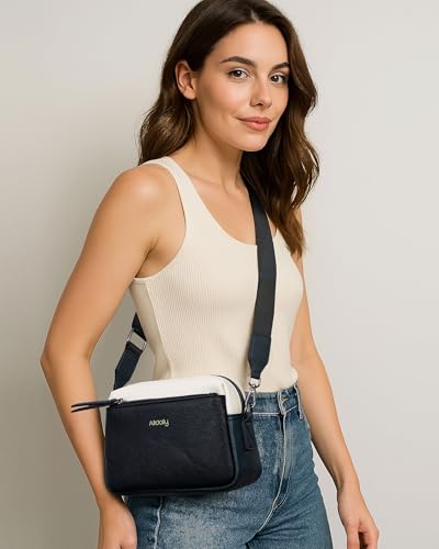 Image of Alldaily Small Triple Zip Crossbody Purse for Women, Vegan Leather Phone Bag with Wide Shoulder Strap