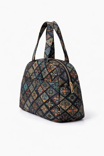 Image of Women's Printed Dome Satchel Handbag with Front Pocket Zip Closure Stylish Shoulder Bag for Daily Use Travel Office Multicolor Pattern