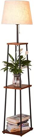 Tangkula Tripod Floor Lamp, Mid Century Wood Standing Lamp With Storage Shelves, E26 Lamp Base