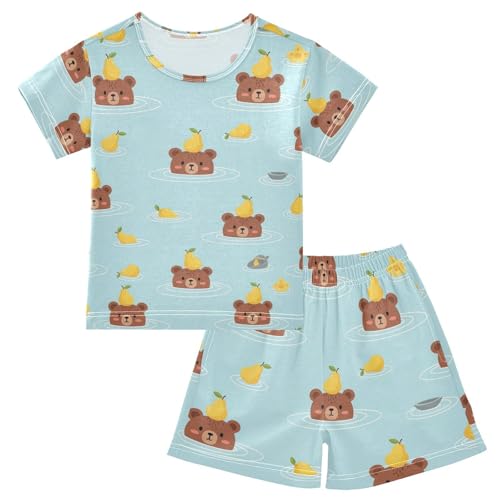 Pajama Short Sets Bears Floating with Pears Soft Cotton Summer Sleepwear 2 Piece PJS Size 5-14T