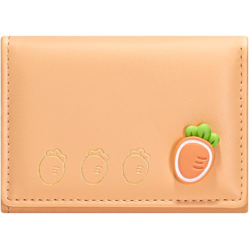 YINHEXI Wallet for Women, Women’s Wallet Card Holder with Fruit Pattern, Small Trifold RFID Blocking Purse, Small Cute Leather Pocket Wallet (Carroty)