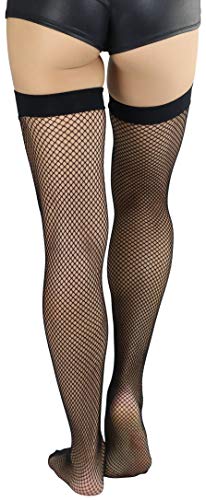 Image of ToBeInStyle Women's Sexy Nylon Versatile Fine Fishnet Thigh High Stockings w /Opaque Band