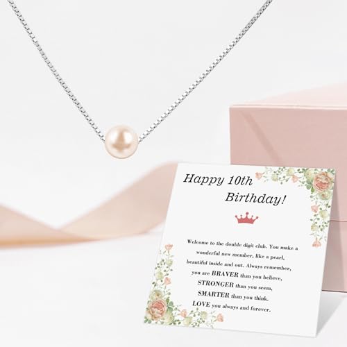 10th Birthday Gifts for Girls, Sterling Pink Pearl Necklace for 10 Year Old Girl, Top Gifts for 10 Year Old Girls Trendy 2025, Adjustable Length Jewelry Presents for Daughter Kids Her4
