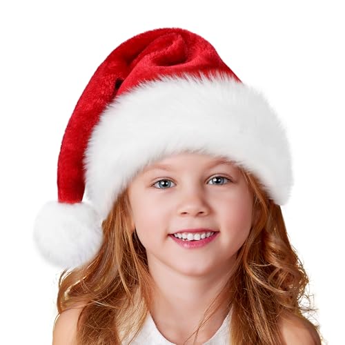 Ambandier Kids Santa Hat: Christmas Hat for Toddler Boys Girls, Children Soft Plush Classic Xmas Holiday Hat, Thicken Comfortable Velvet Santa Claus Hat for Christmas New Year Festive Theme Party