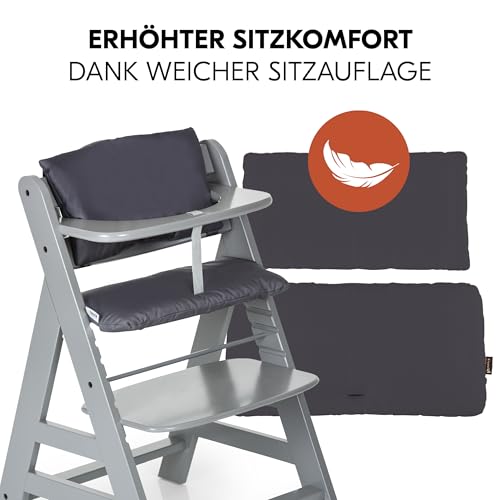hauck Alpha+ Newborn Set Deluxe - Baby Holz Hochstuhl ab Geburt mit Liegefunktion - inkl. Aufsatz für Neugeborene & Sitzpolster - mitwachsend, verstellbar - Grau